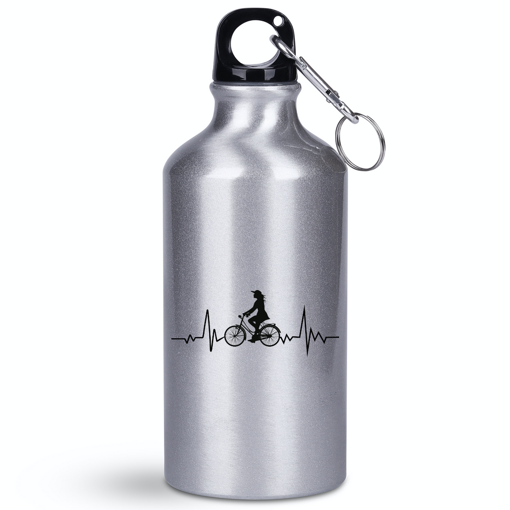 Butelka srebrna 400 ml z grafiką rowerowe EKG, linia życia – dla rowerzystki #2