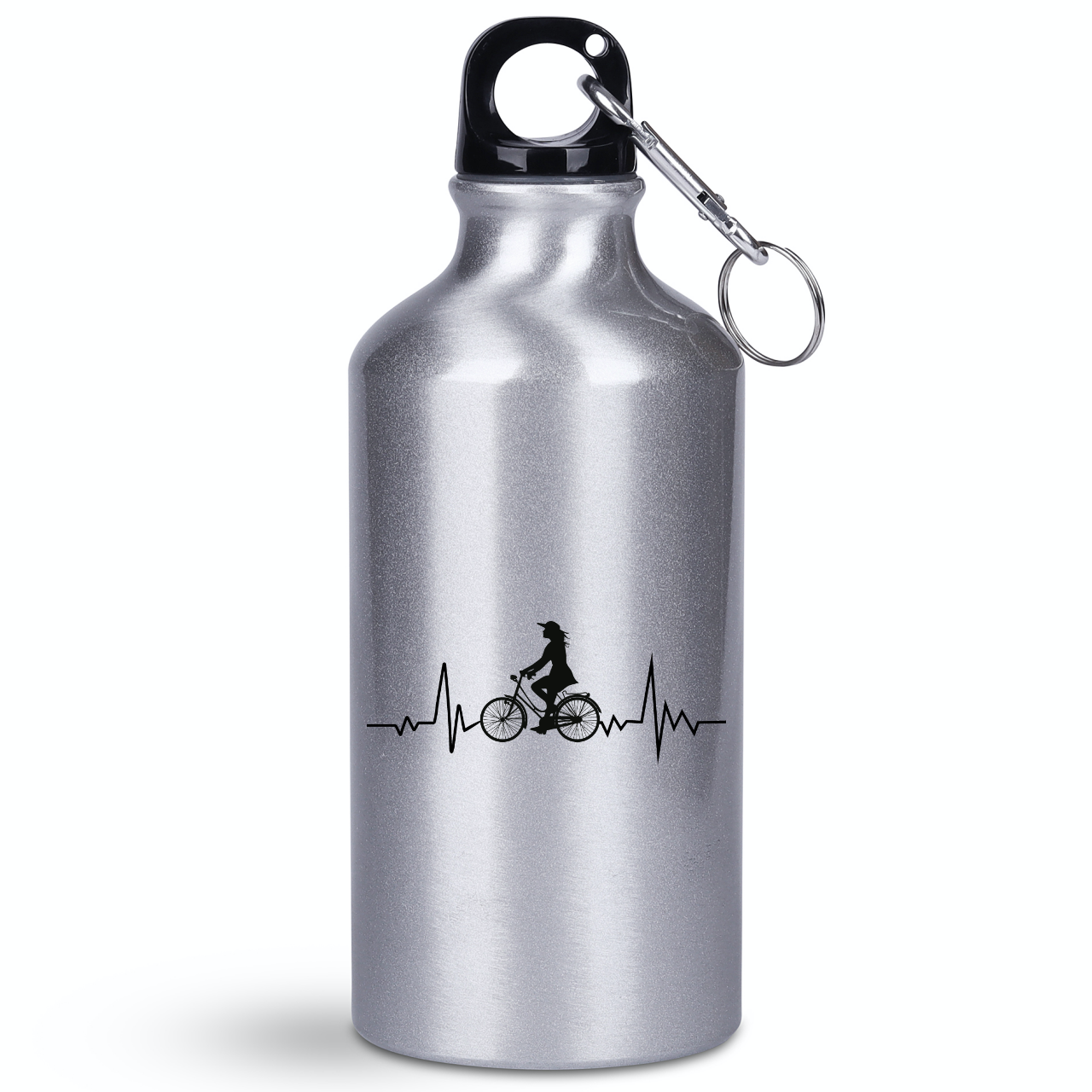 Butelka srebrna 400 ml z grafiką rowerowe EKG, linia życia – dla rowerzystki #2