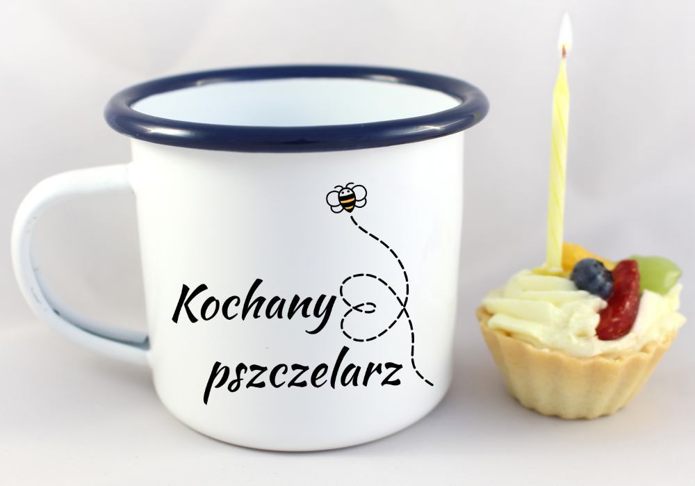 Kubek emaliowany biały z nadrukiem "Kochany pszczelarz" – pszczelarstwo #6