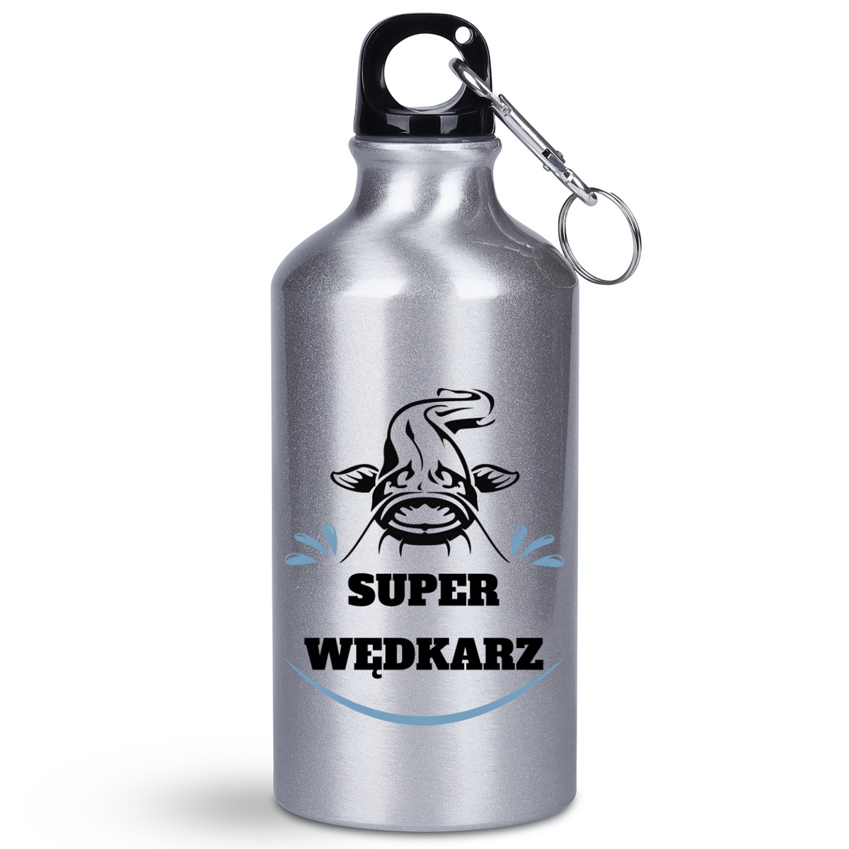 Butelka srebrna 400 ml z nadrukiem "Super wędkarz" – wędkarstwo #8