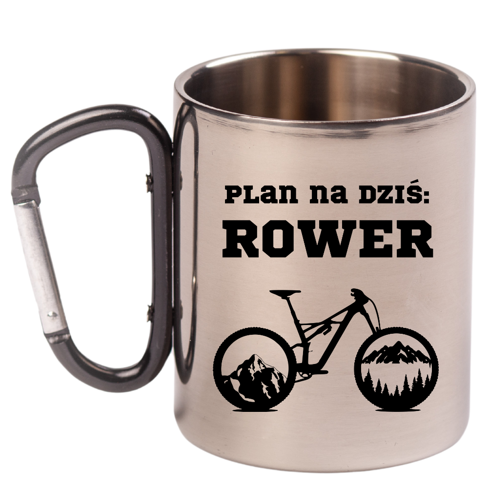 Kubek z czarnym karabińczykiem, nadrukiem „Plan na dziś: Rower” – dla rowerzysty #8