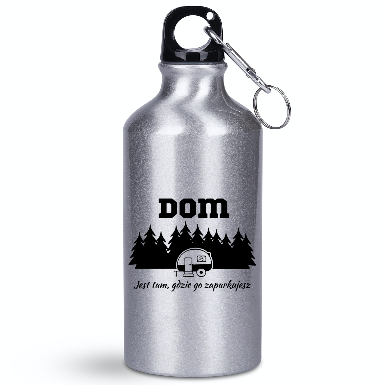Butelka srebrna 400 ml z nadrukiem „Dom jest tam, gdzie go zaparkujesz” – camping, camper #6