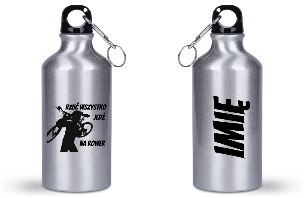 Butelka srebrna 400 ml z nadrukiem „Rzuć wszystko, jedź na rower” – dla rowerzystów #9
