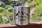 Kubek ze srebrnym karabińczykiem, nadruk "Przygoda wzywa" - podróż, trekking #3