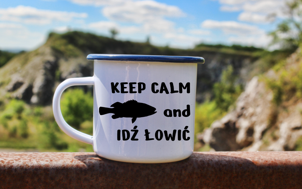 Kubek emaliowany biały z nadrukiem "KEEP CALM and IDŹ ŁOWIĆ" #6