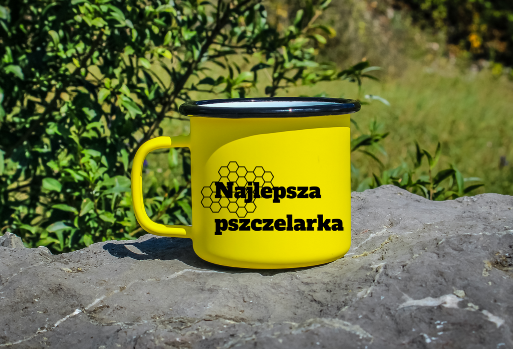 Kubek emaliowany żółty z napisem "Najlepsza pszcelarka" – pszczelarstwo #3