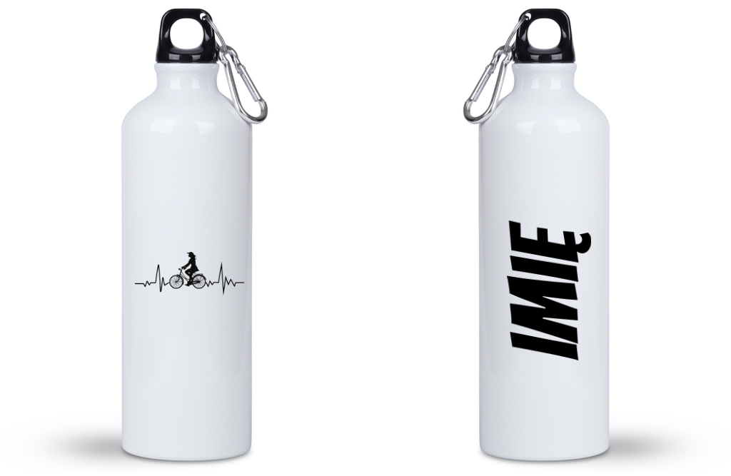 Butelka biała 800 ml na rower z grafiką rowerowego EKG, linia życia – dla rowerzystki #2