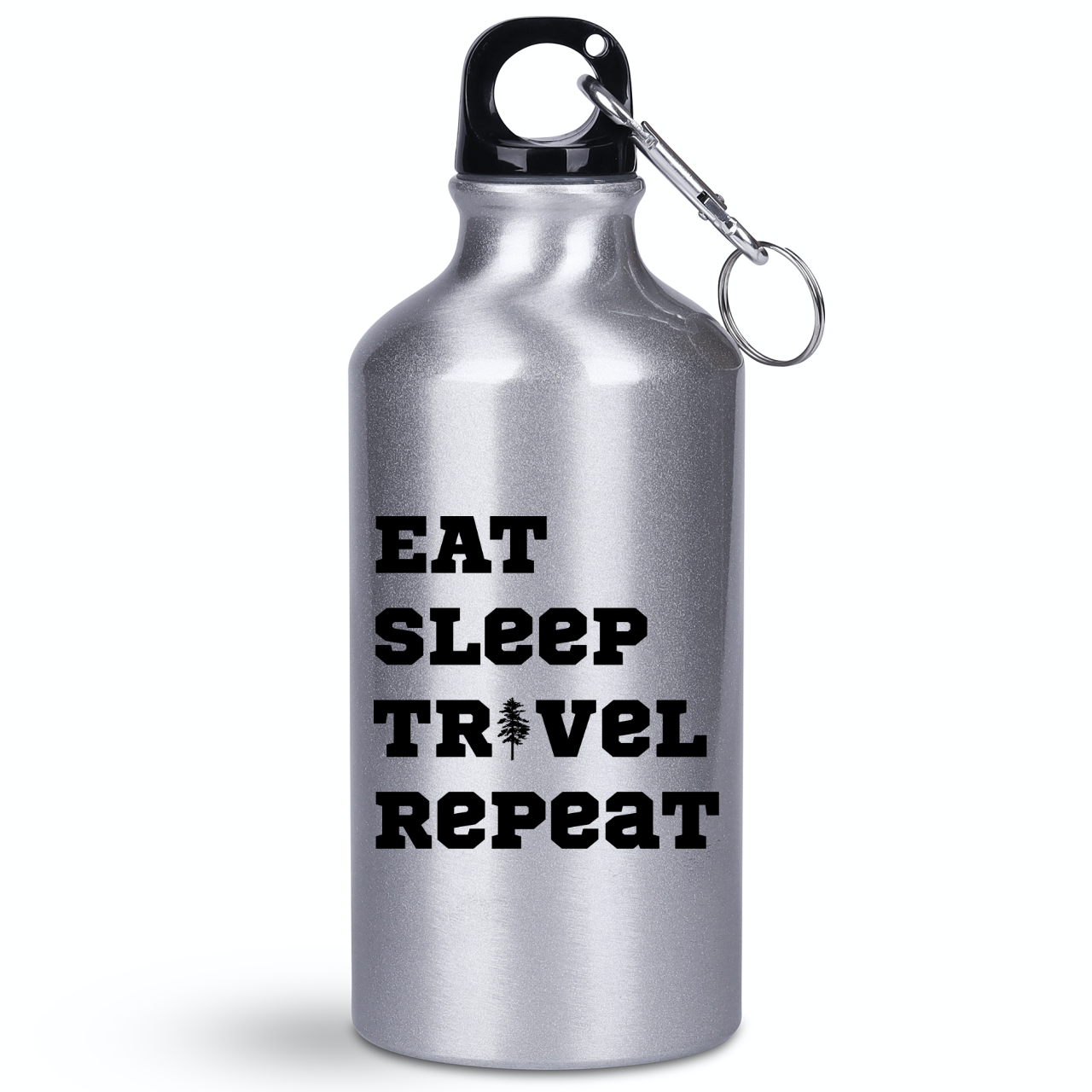 Butelka srebrna 400 ml z nadrukiem „Eat Sleep Travel Repeat” – podróż, przygoda, przyroda #5