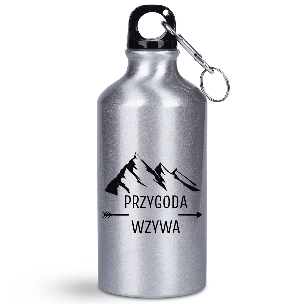 Butelka srebrna 400 ml z nadrukiem „Przygoda wzywa” - #5