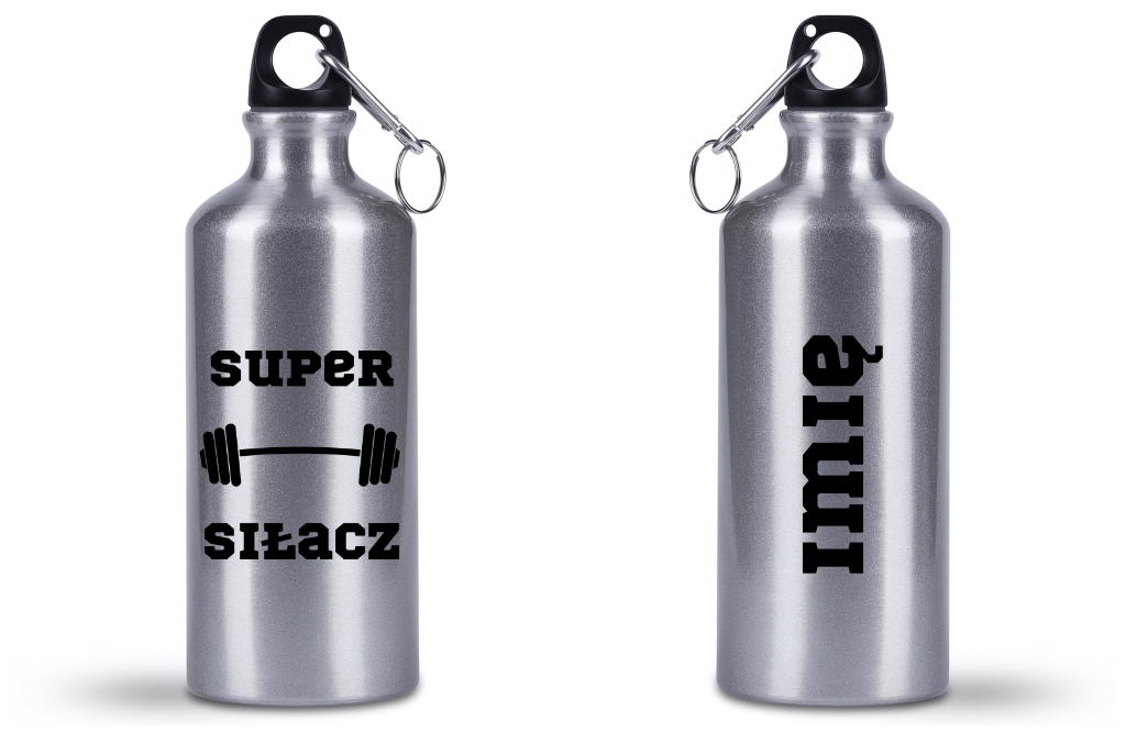 Butelka srebrna 500 ml z nadrukiem „Super Siłacz” – na siłownię #3