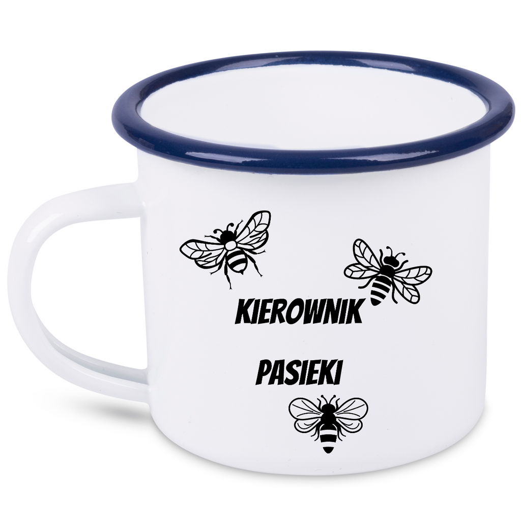Kubek emaliowany biały z nadrukiem „Kierownik pasieki” – pszczelarstwo #2