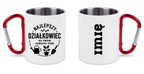 Kubek biały z czerwonym karabińczykiem „Najlepszy działkowiec na swoim kawałku ziemi” – działka, ogród #9