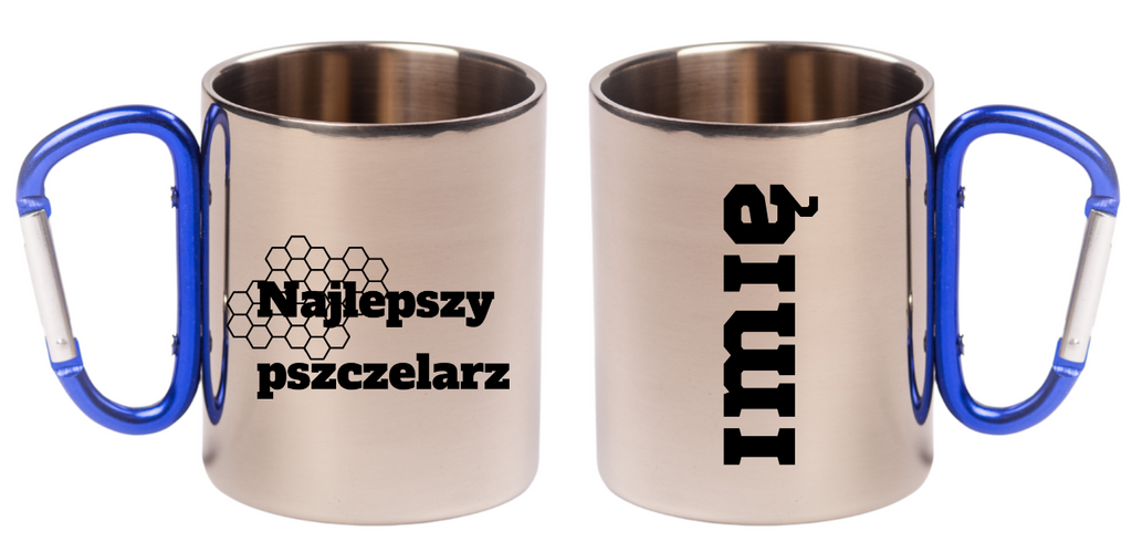 Kubek z niebieskim uchem karabińczykiem z nadrukiem "Najlepszy pszczelarz" #4