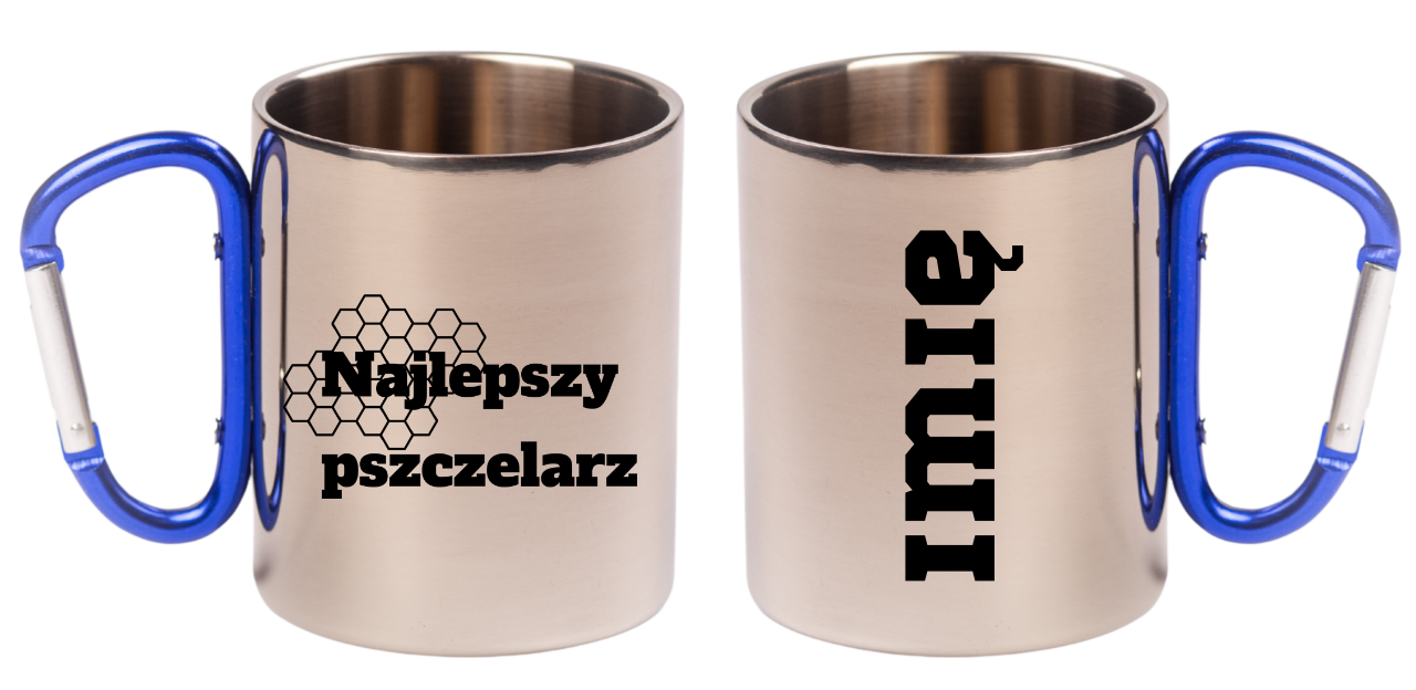 Kubek z niebieskim uchem karabińczykiem z nadrukiem "Najlepszy pszczelarz" #4
