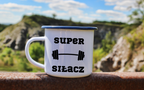 Kubek emaliowany biały z nadrukiem „Super Siłacz” – siłownia #3