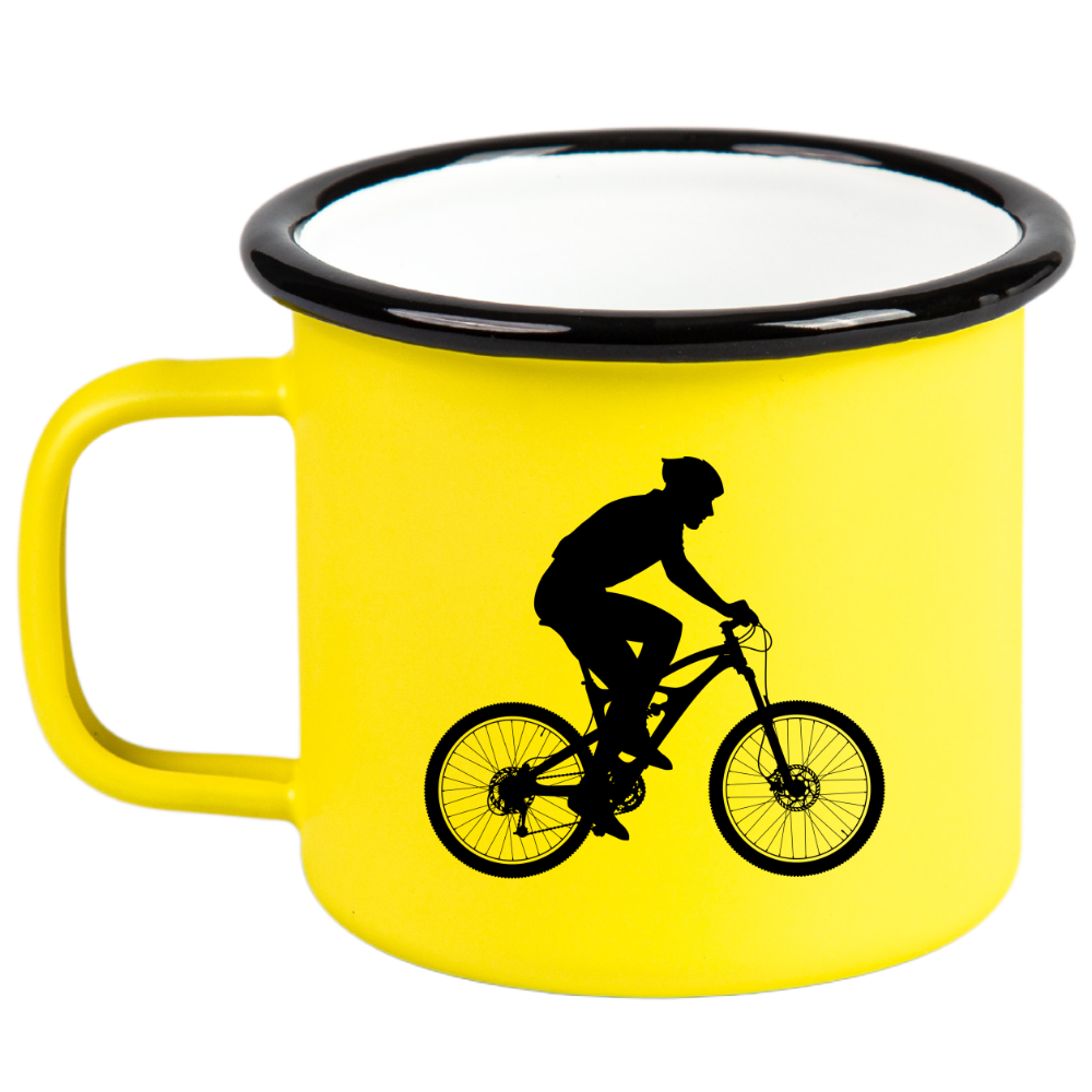 Kubek emaliowany żółty z nadrukiem roweru i imieniem do wyboru – dla rowerzysty #5
