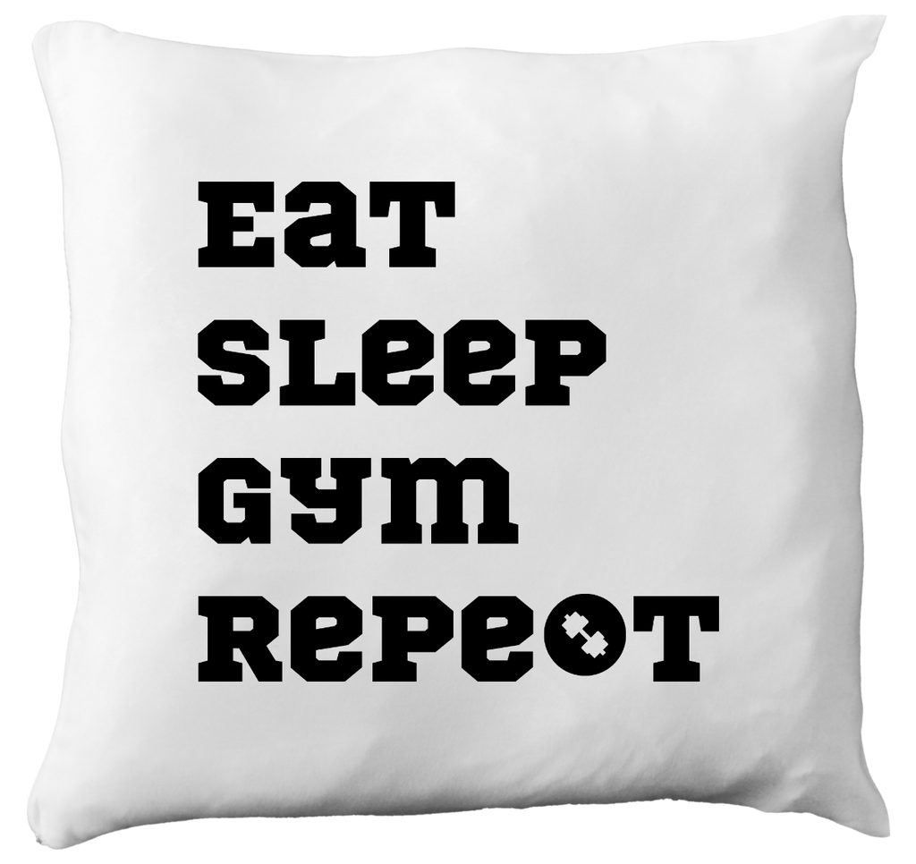 Poduszka z nadrukiem „Eat Sleep Gym Repeat” – siłownia #7