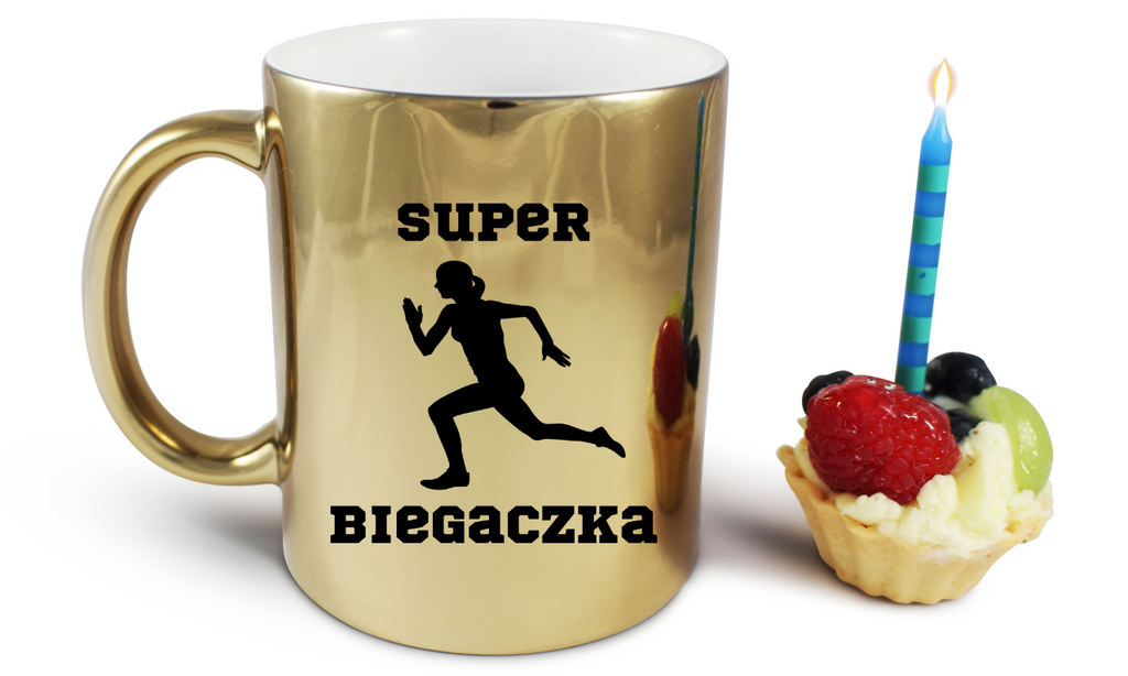 Kubek złoty z nadrukiem „Super Biegaczka” – bieganie #8