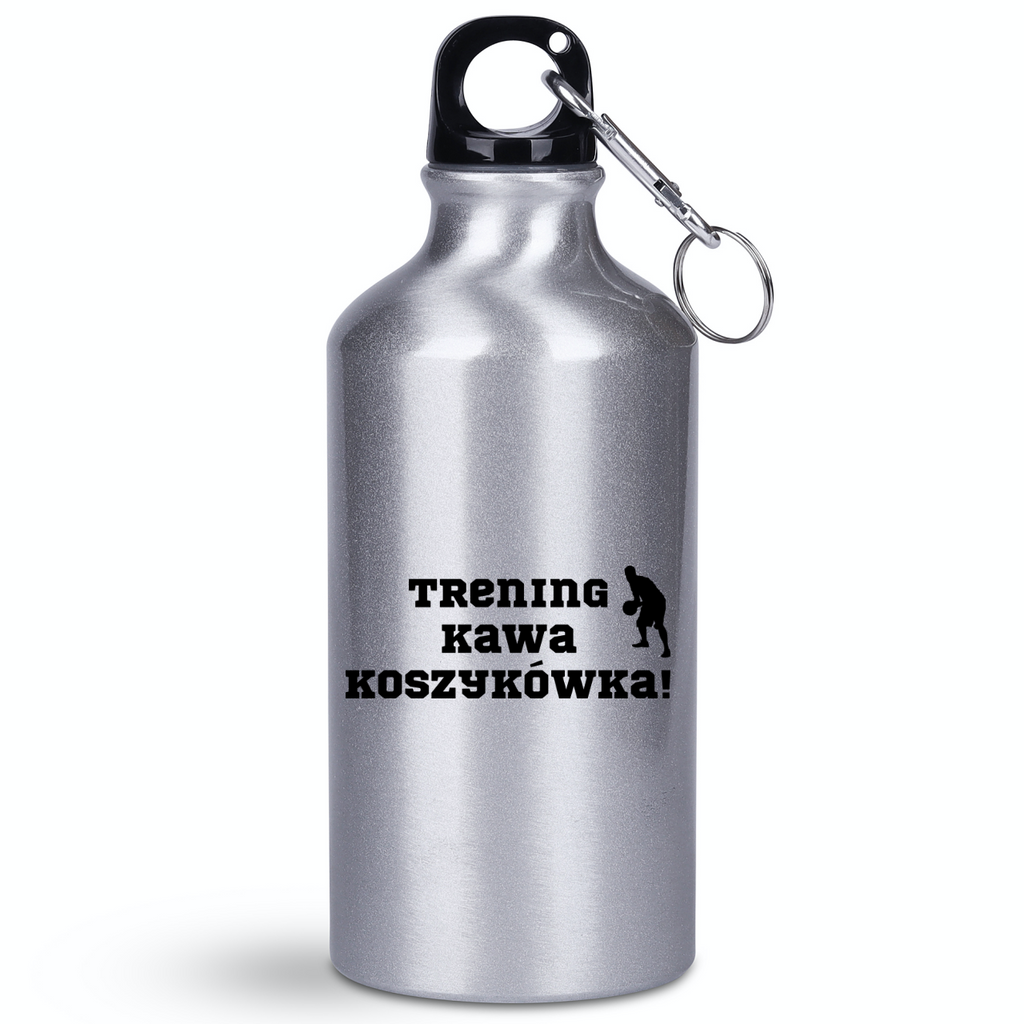 Butelka srebrna 400 ml z nadrukiem "Trening Kawa Koszykówka" #2