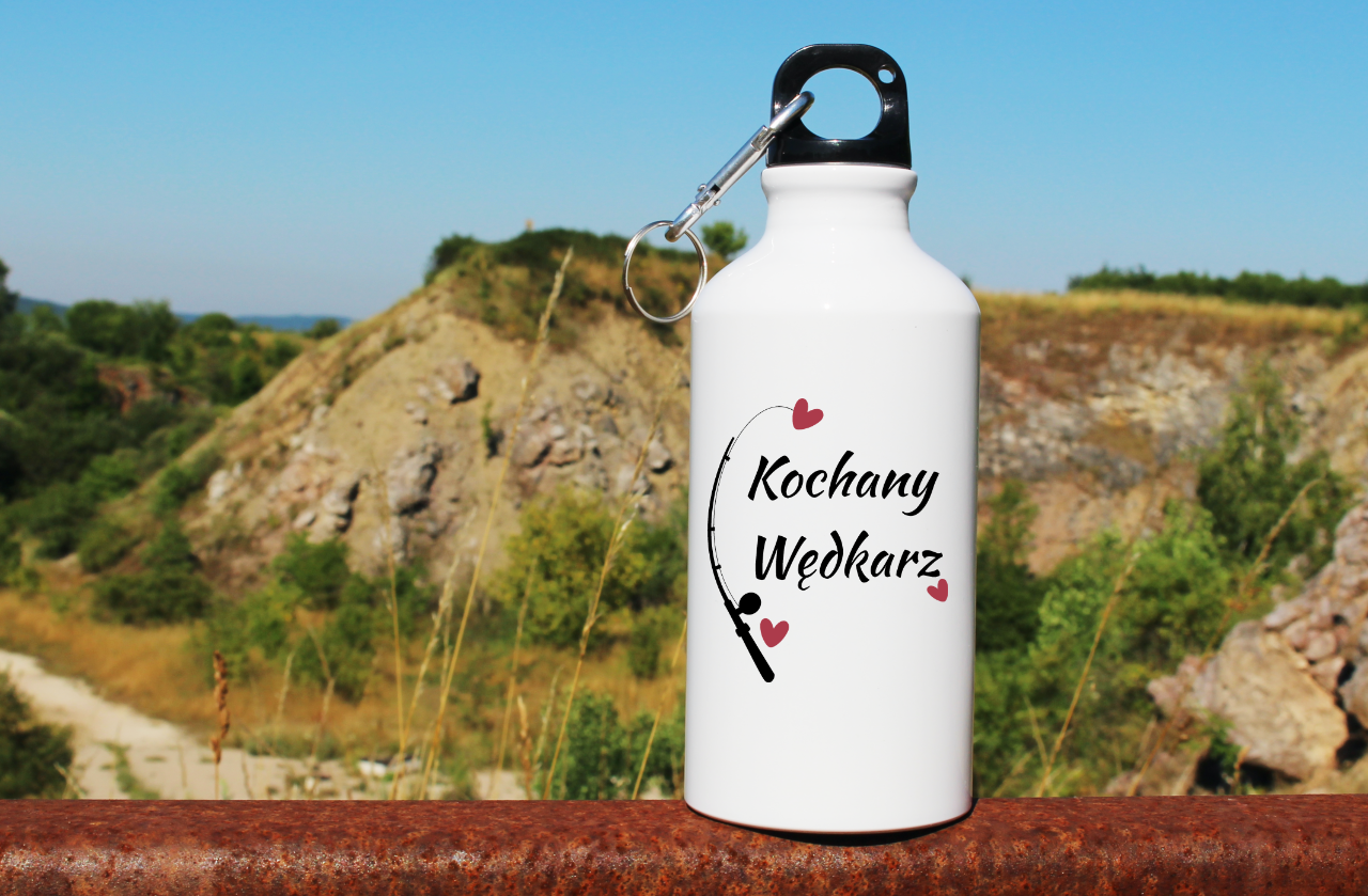 Bidon biały 400 ml z nadrukiem "Kochany Wędkarz" - wędkarstwo #1