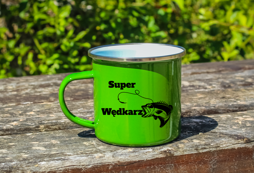 Kubek emaliowany zielony 360 ml z nadrukiem "Super Wędkarz" – wędkarstwo #5