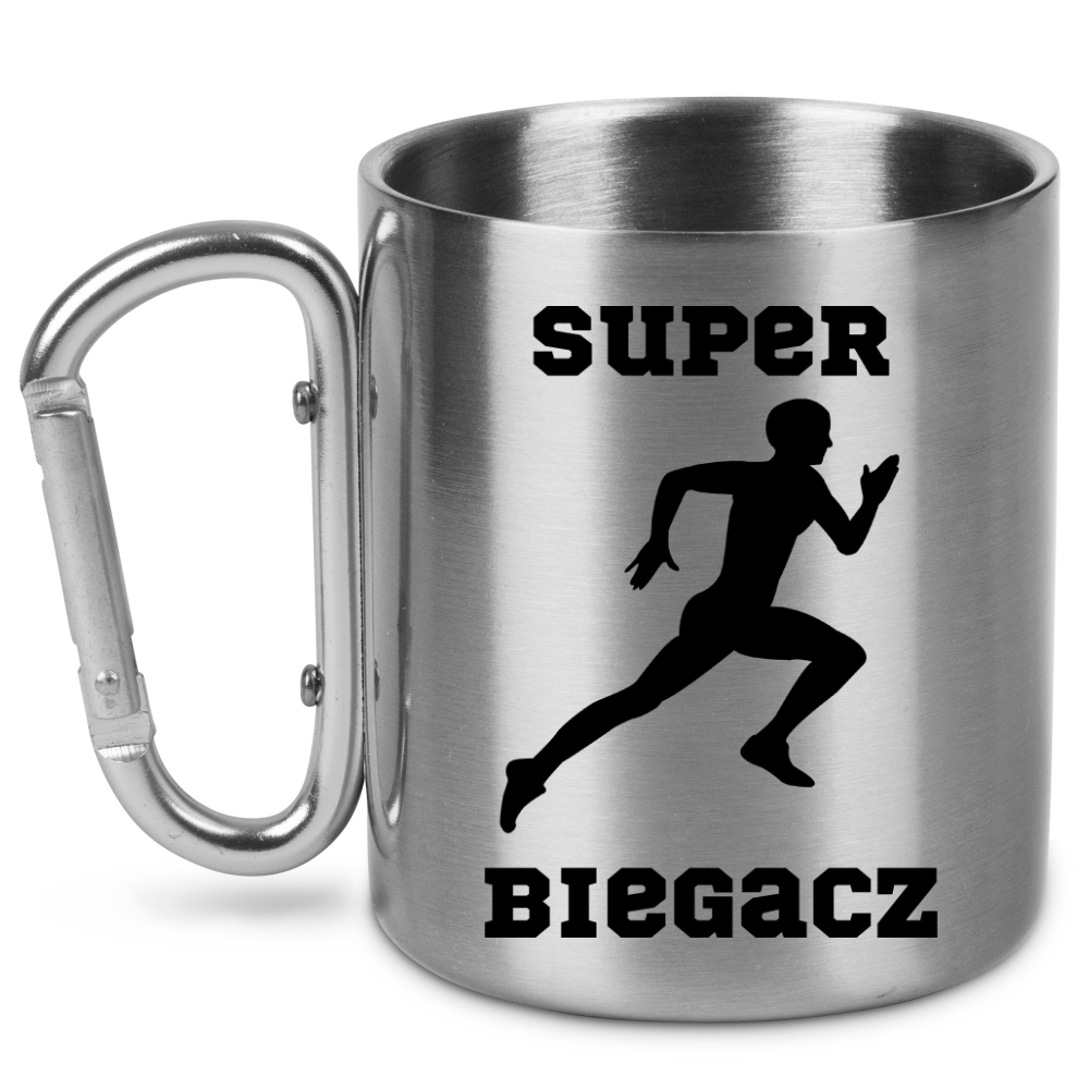 Kubek ze srebrnym karabińczykiem – z nadrukiem "Super Biegacz" – bieganie #7