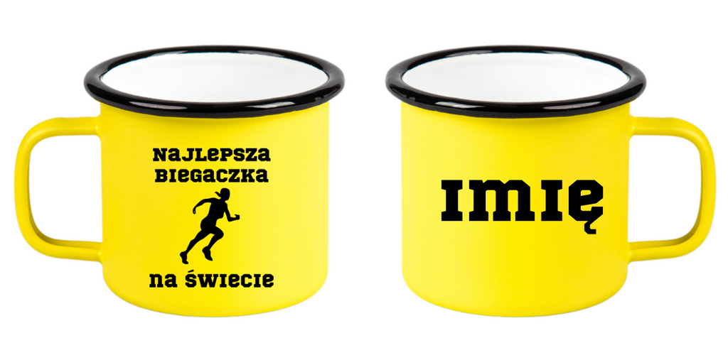 Kubek emaliowany żółty z nadrukiem "Najlepsza biegaczka na świecie" #2