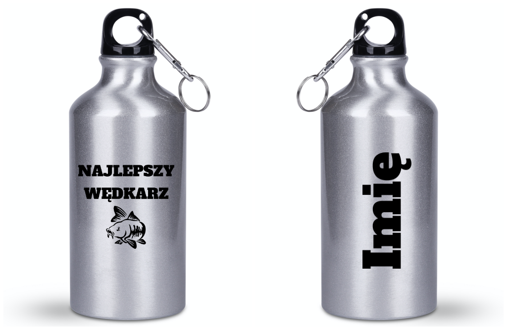 Butelka srebrna 400 ml z nadrukiem "Najlepszy wędkarz" – wędkarstwo #7