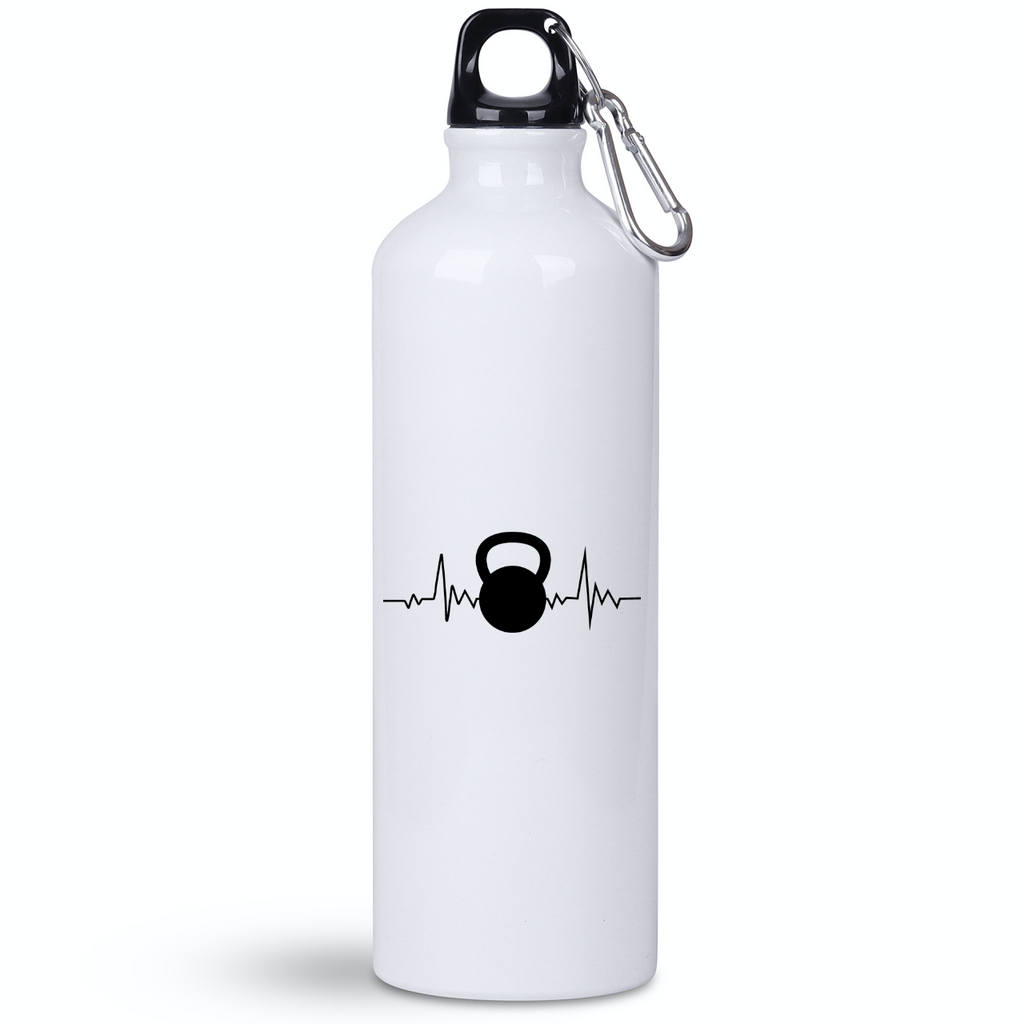 Butelka biała 800 ml na siłownię z grafiką kettlebella i linią życia #4