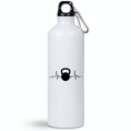 Butelka biała 800 ml na siłownię z grafiką kettlebella i linią życia #4