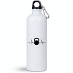 Butelka biała 800 ml na siłownię z grafiką kettlebella i linią życia #4