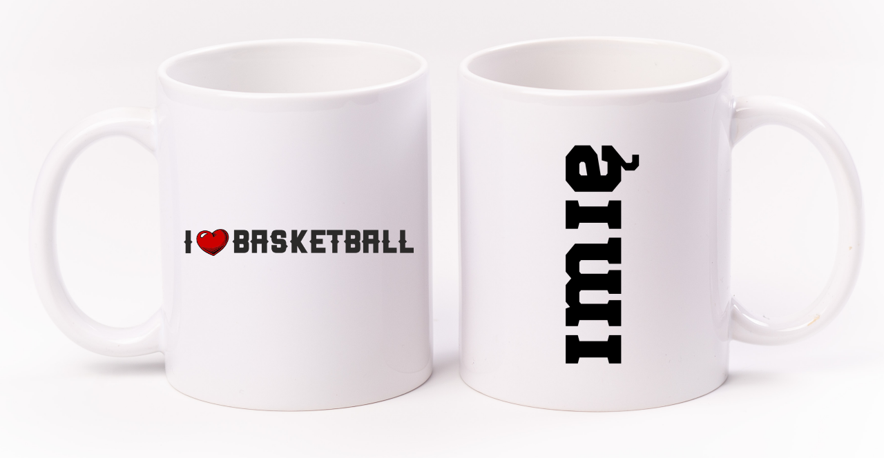 Kubek biały z nadrukiem "I LOVE BASKETBALL" - koszykówka #3