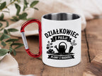 Kubek biały z czerwonym karabińczykiem „Działkowiec z pasji, plony z radości” – działka, ogród #5