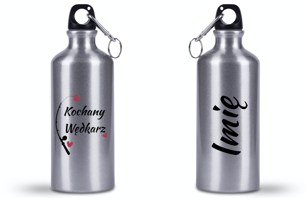 Butelka srebrna 500 ml z nadrukiem "Kochany Wędkarz" - wędkarstwo #1