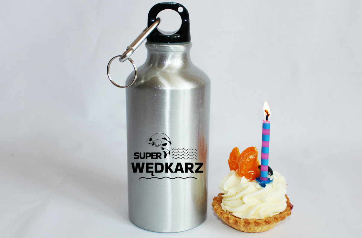Butelka srebrna 400 ml z nadrukiem "Super wędkarz" – wędkarstwo #9