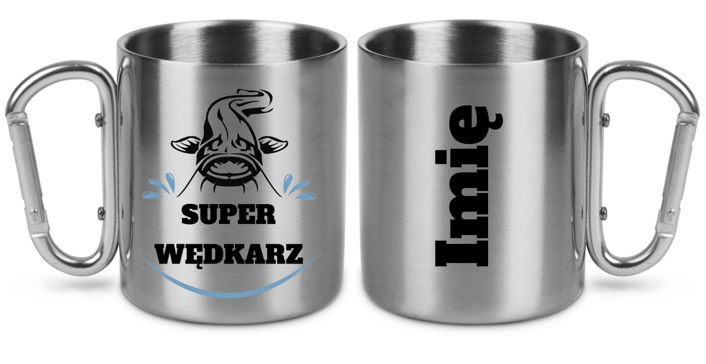 Kubek ze srebrnym karabińczykiem i nadrukiem "Super wędkarz" – wędkarstwo #9