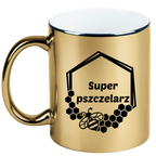 Kubek złoty z nadrukiem „Super pszczelarz” – pszczelarstwo #9