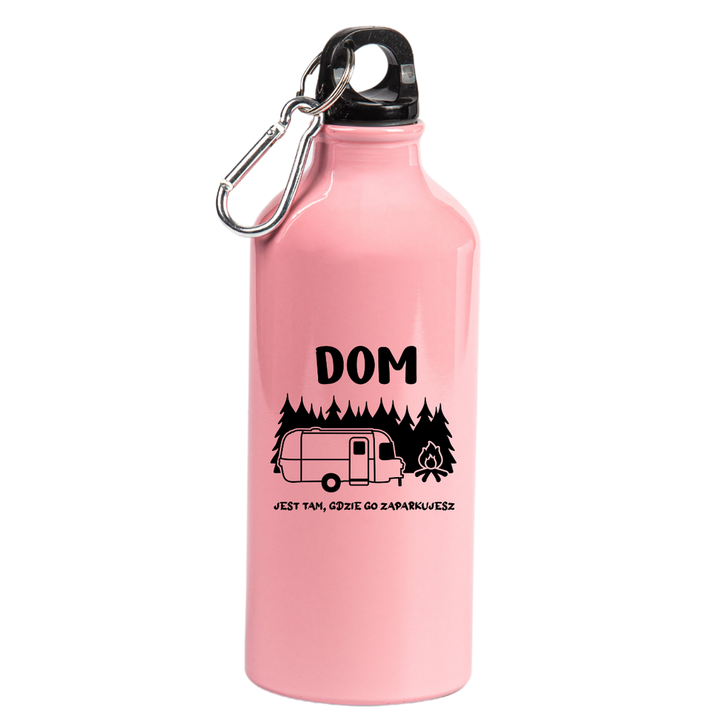 Butelka różowa 600 ml z nadrukiem „Gdzie zaparkujesz, tam jest dom” – camping, przygoda, podróż #4
