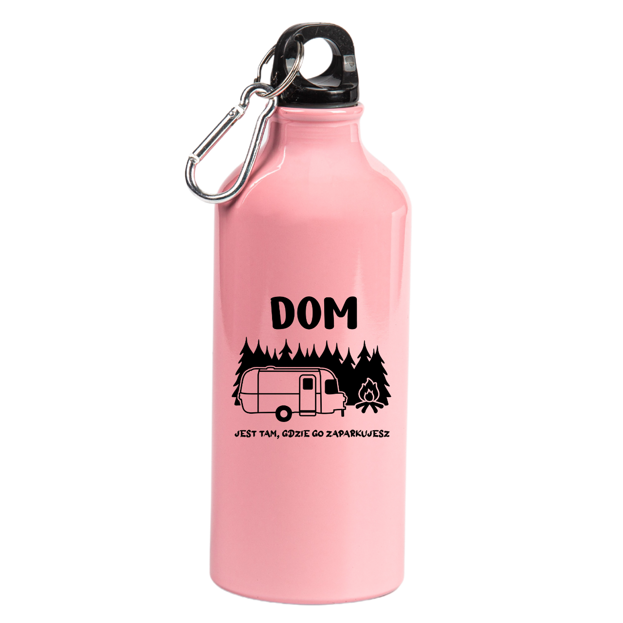 Butelka różowa 600 ml z nadrukiem „Gdzie zaparkujesz, tam jest dom” – camping, przygoda, podróż #4