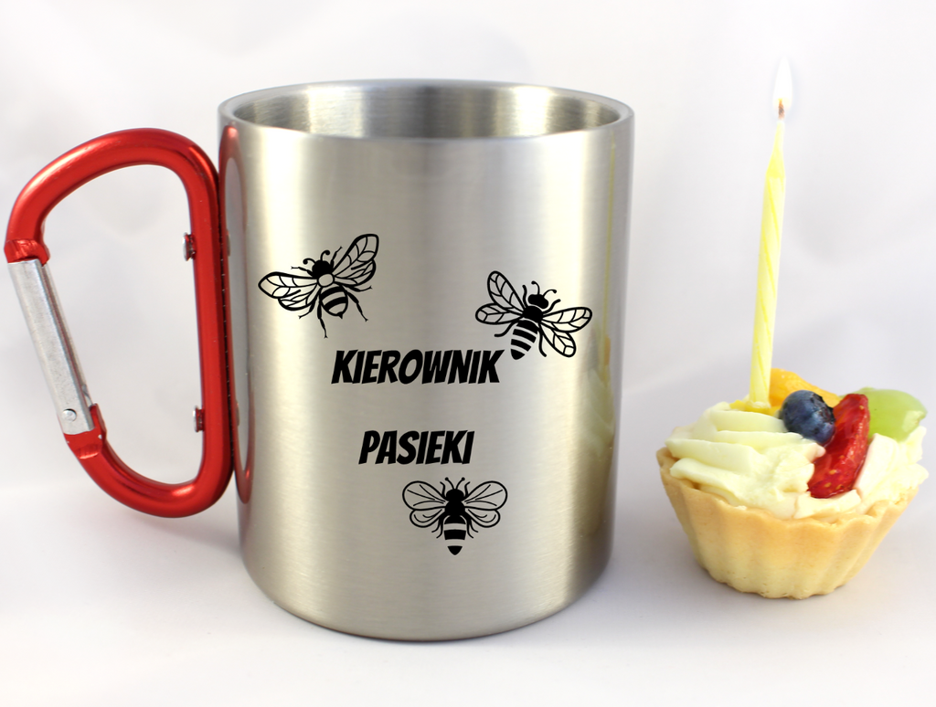 Kubek czerwony karabińczykiem z nadrukiem "Kierownik pasieki" #2