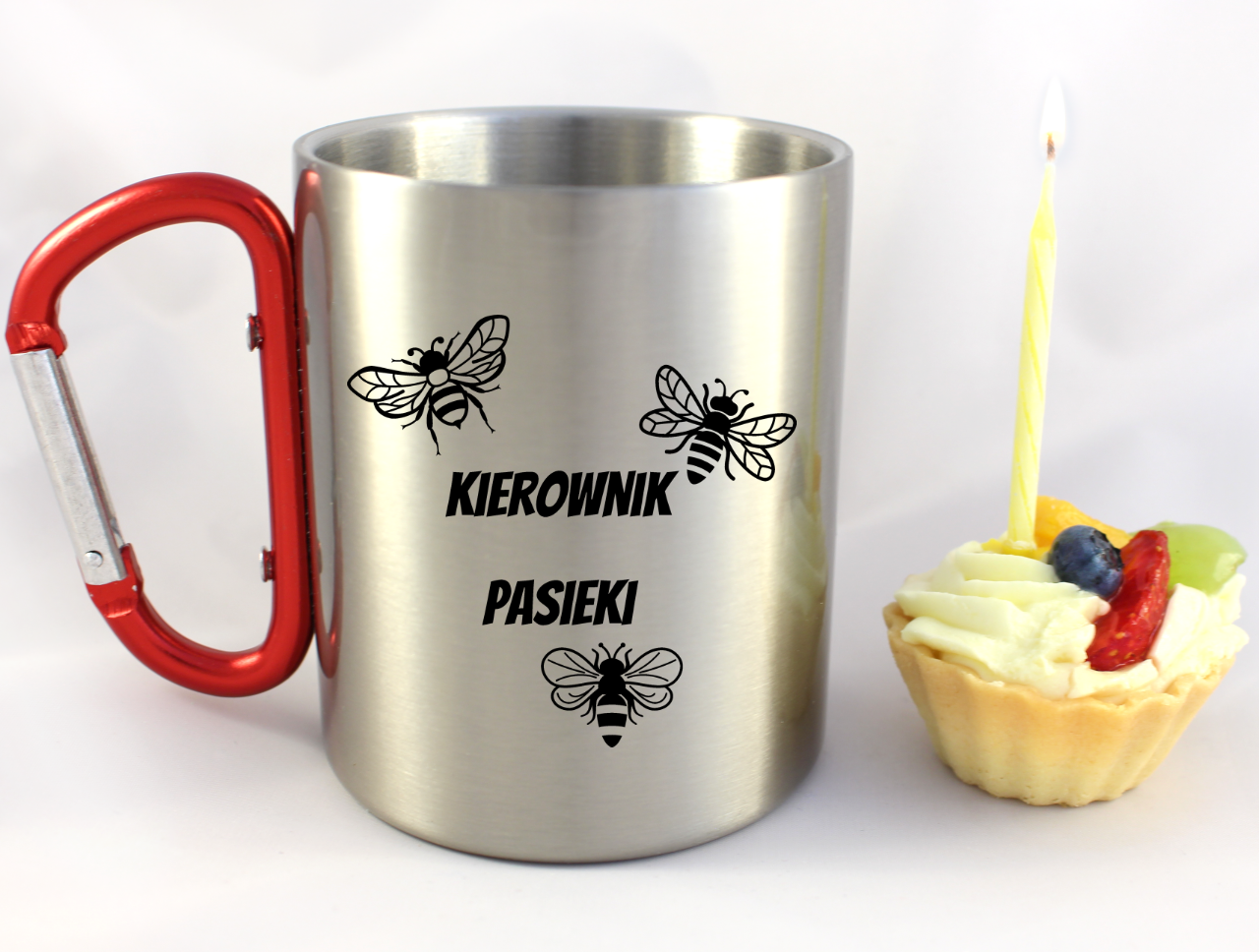 Kubek czerwony karabińczykiem z nadrukiem "Kierownik pasieki" #2