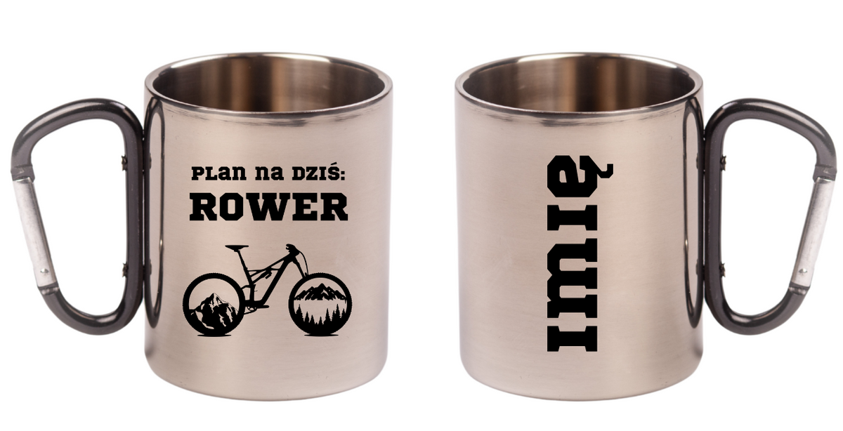 Kubek z czarnym karabińczykiem, nadrukiem „Plan na dziś: Rower” – dla rowerzysty #8