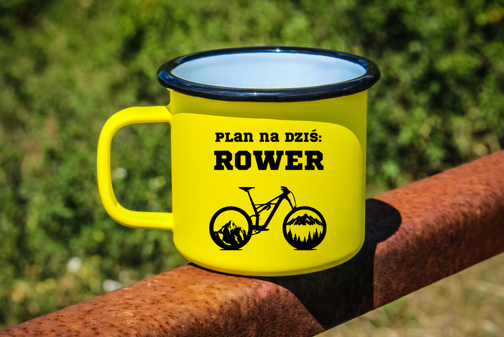 Kubek emaliowany żółty z nadrukiem "Plan na dziś: Rower" – rower #9