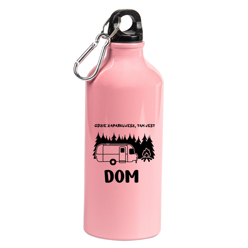 Butelka różowa 600 ml z nadrukiem „Gdzie zaparkujesz, tam jest dom" - camping, przygoda, podróż #3
