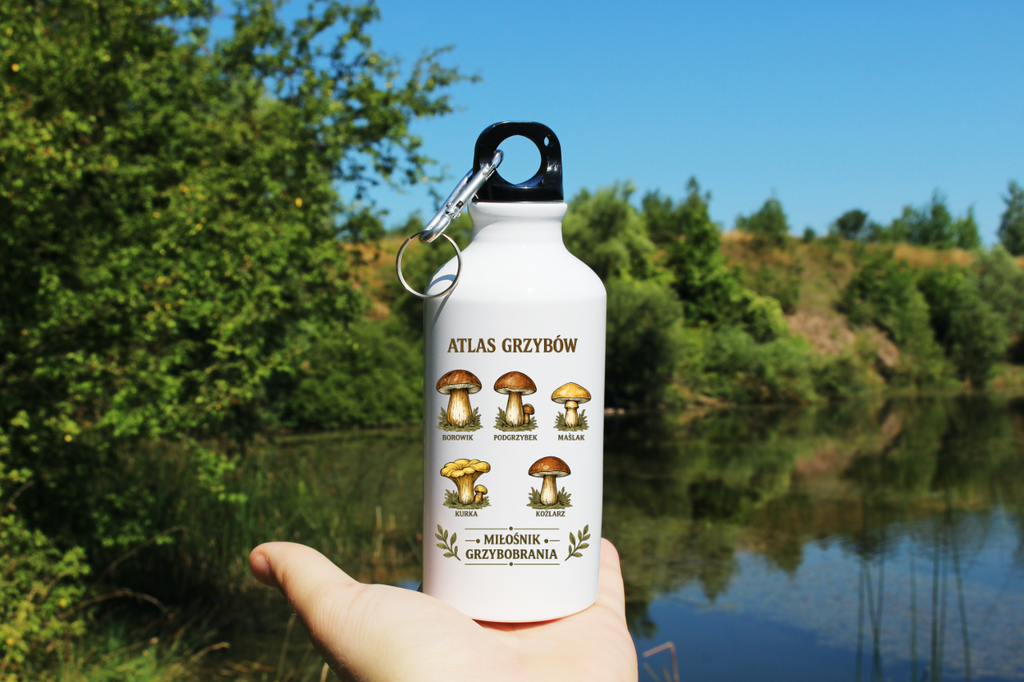 Butelka biała 400 ml z nadrukiem „Atlas Grzybów”– na grzyby #7