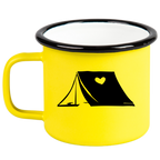 Kubek emaliowany żółty z grafiką namiotu i imieniem do wyboru – camping, pod namiot #4