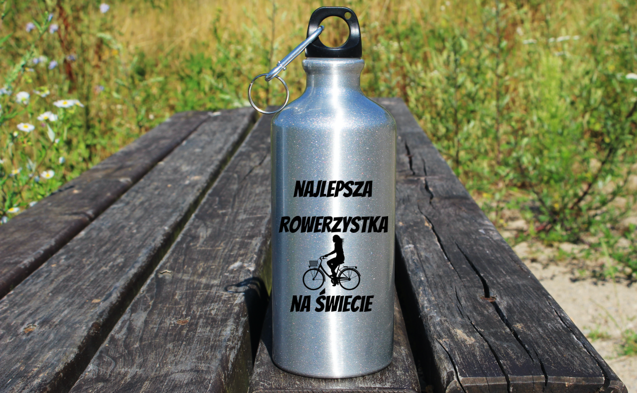 Bidon srebrny 500 ml na rower z nadrukiem "Najlepsza rowerzystka na świecie" - dla rowerzystki #3