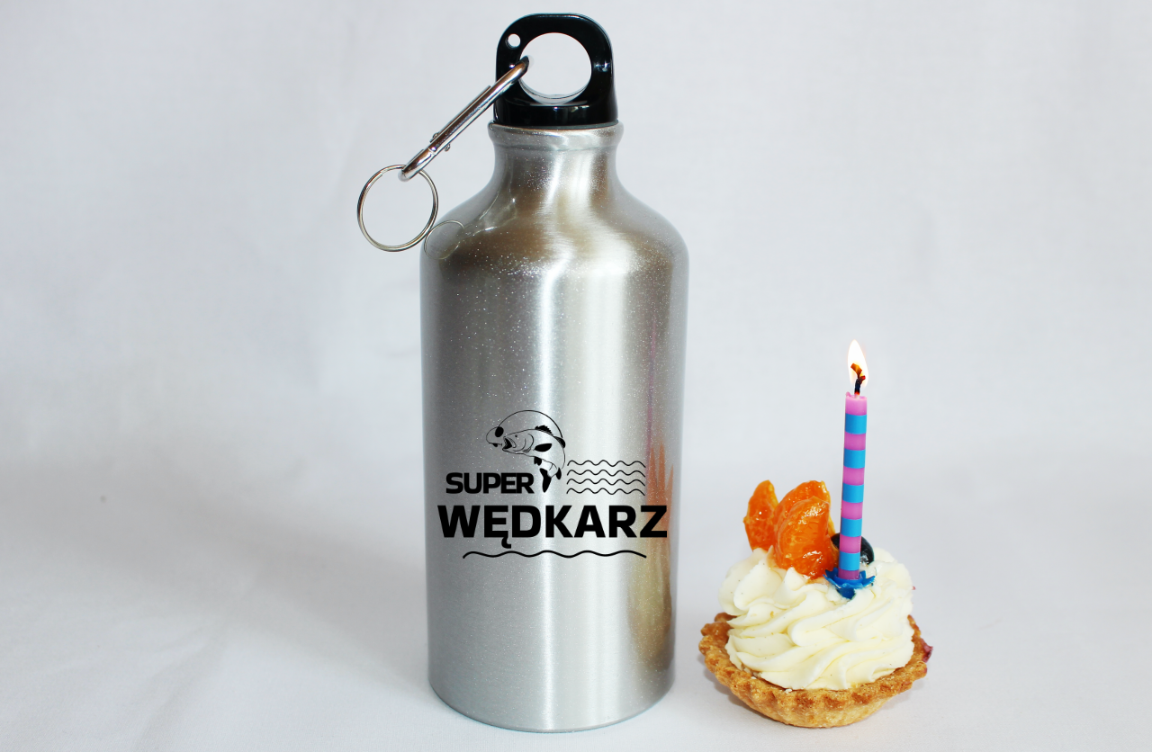 Butelka srebrna 500 ml z nadrukiem "Super wędkarz" – wędkarstwo #9