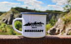 Kubek biały emaliowany z nadrukiem "Rzuć wszystko, jedź w Bieszczady" - góry #2