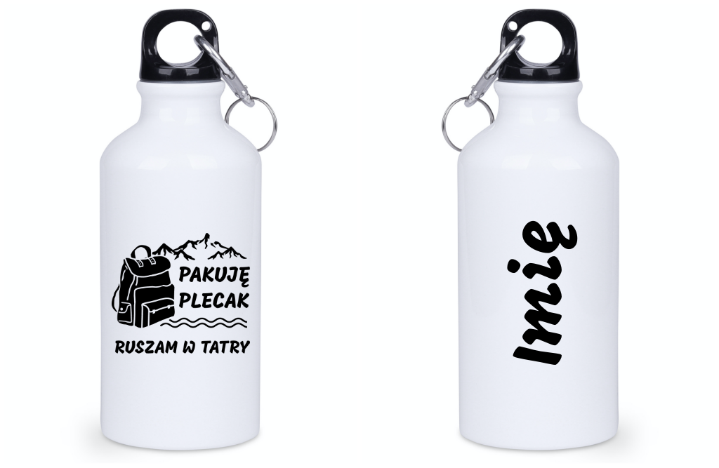 Butelka białą 400 ml z nadrukiem "Pakuję plecak, ruszam w Tatry" - Podhale, Zakopane, góry #1